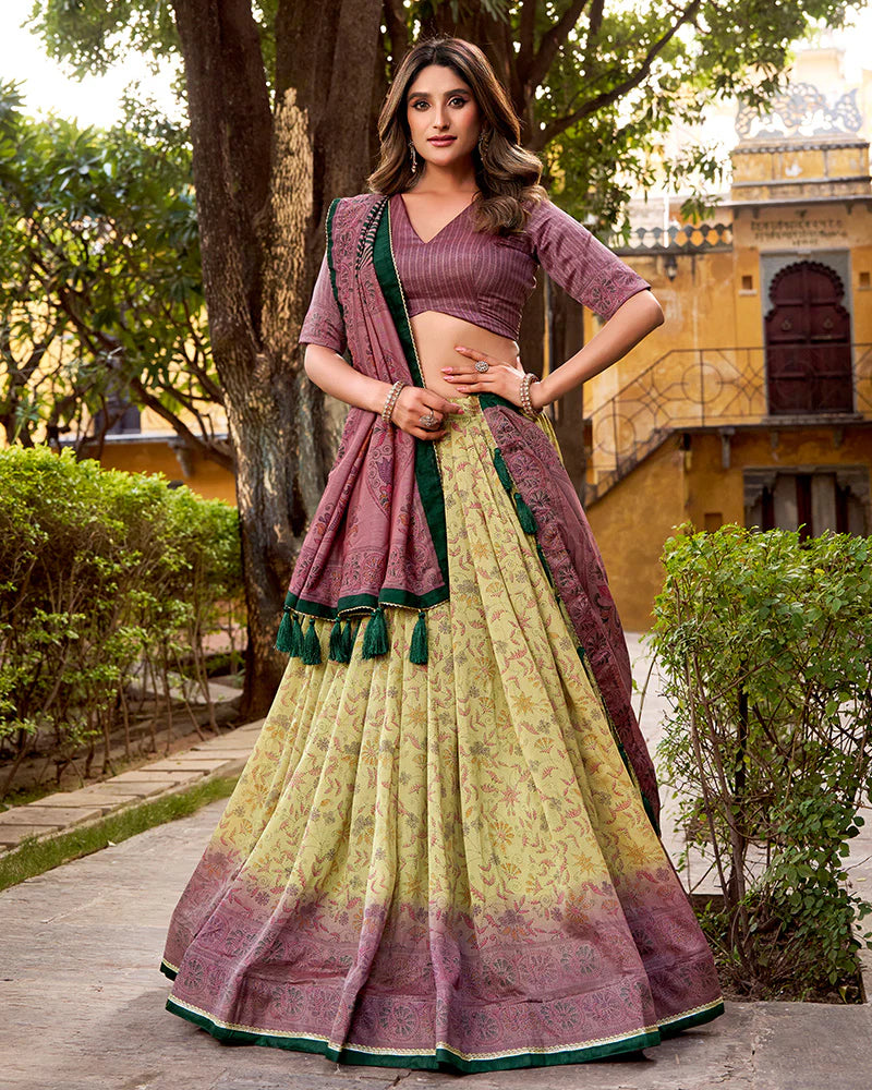 Womenline Dusty Mauve Color Vichitra Silk Printed Lehenga Choli