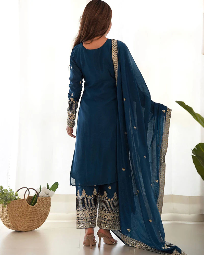 Womenline Morpich Color Pure Chinon Silk Three Piece Kurti Suit