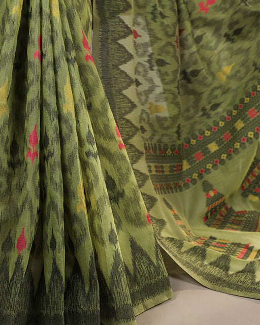 Womenline Green Color Thread Weaving Poly Cotton Saree