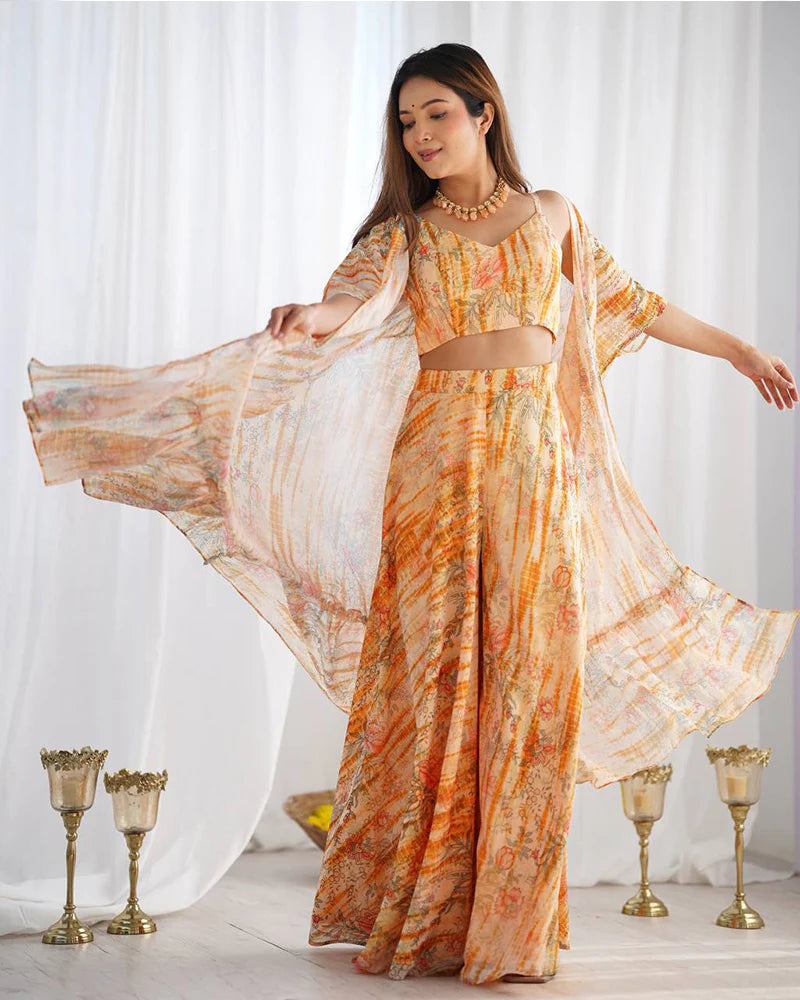 Womenline Cream Color Soft Georgette Printed Plazzo Suit