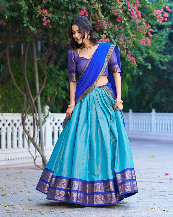 Womenline Royal Blue Color Kanchipuram Silk Designer Half Saree