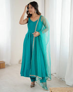 Womenline Rama Color Chanderi Pure Roman Silk Anarkali Suit