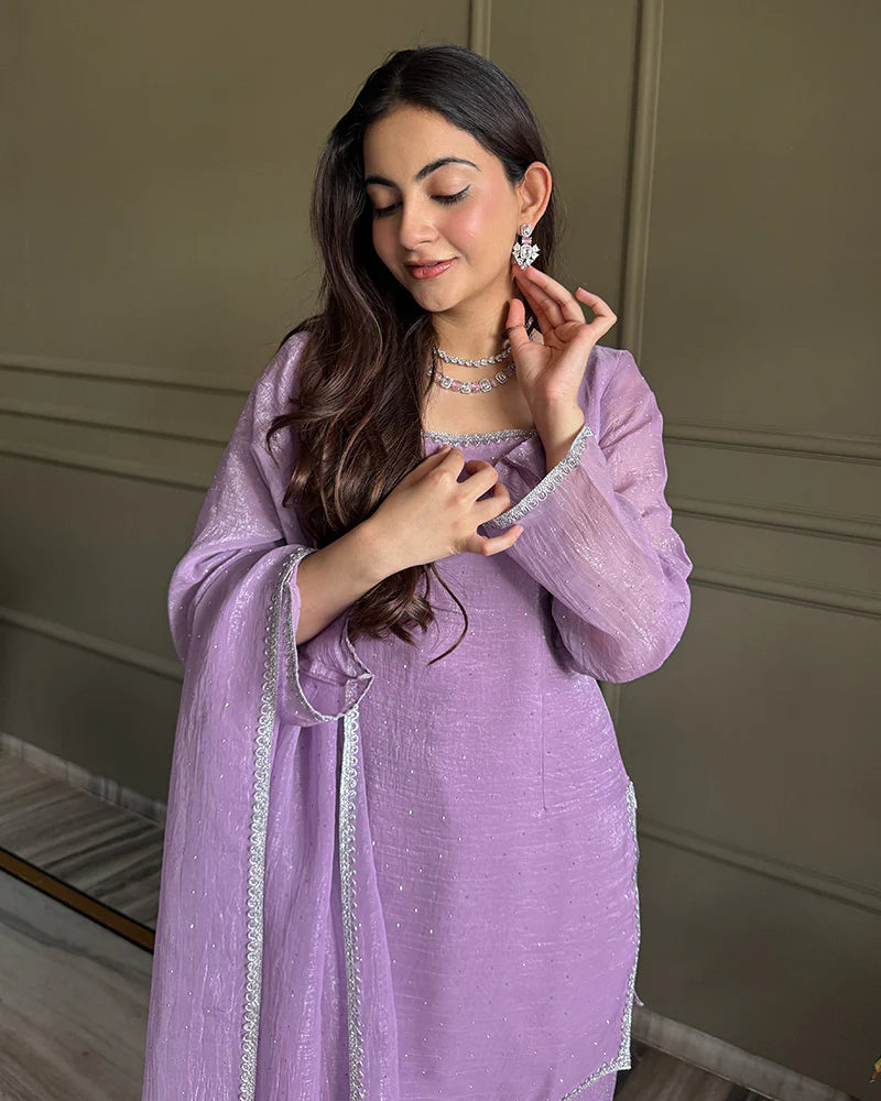 Womenline Luvender Color Crunchy Silk Farshi Suit