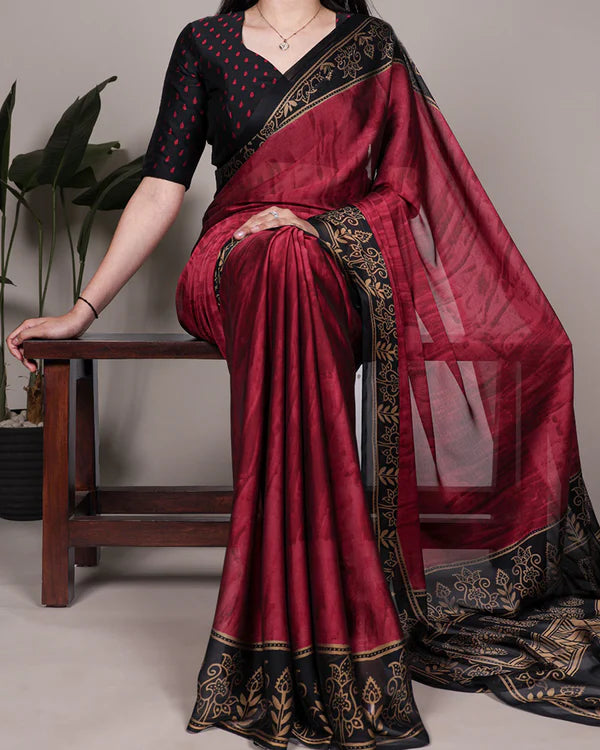Womenline Maroon Color Rangoli Silk Printed Saree