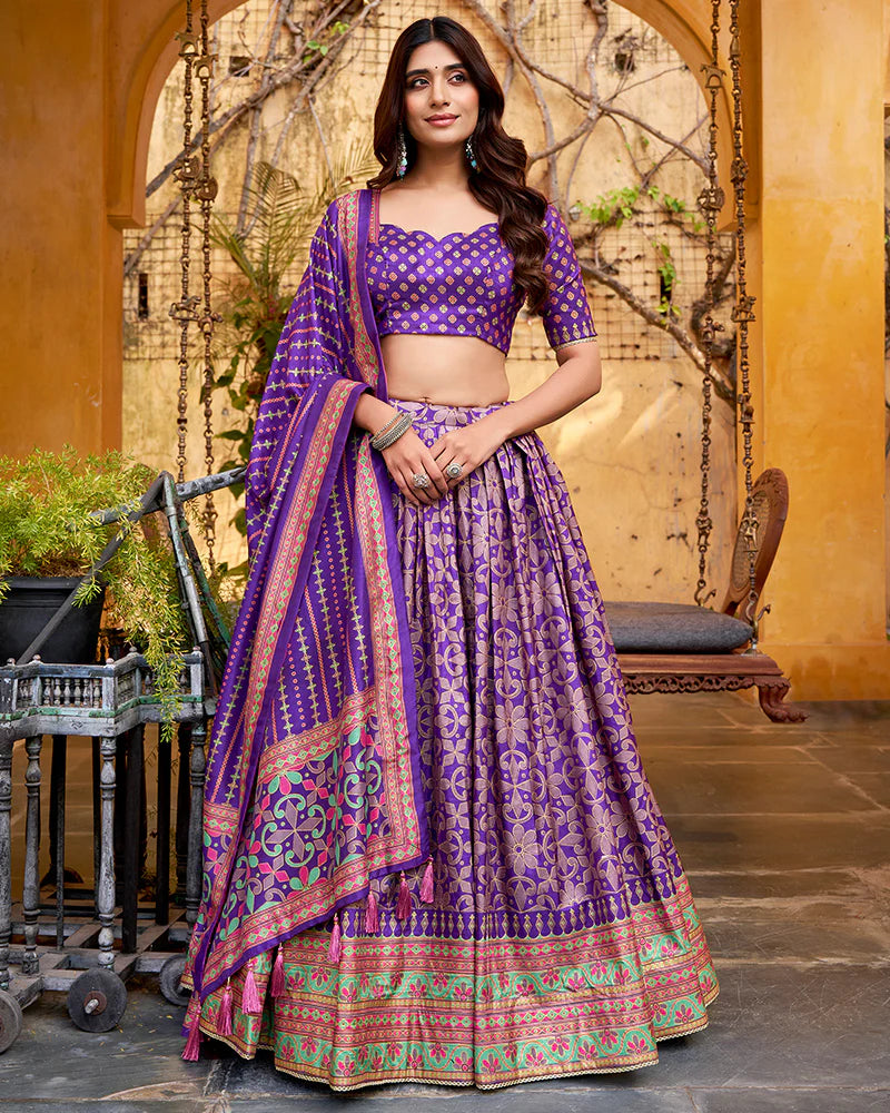 Womenline Purple Color Tasar Silk Sparkle Lehenga Choli