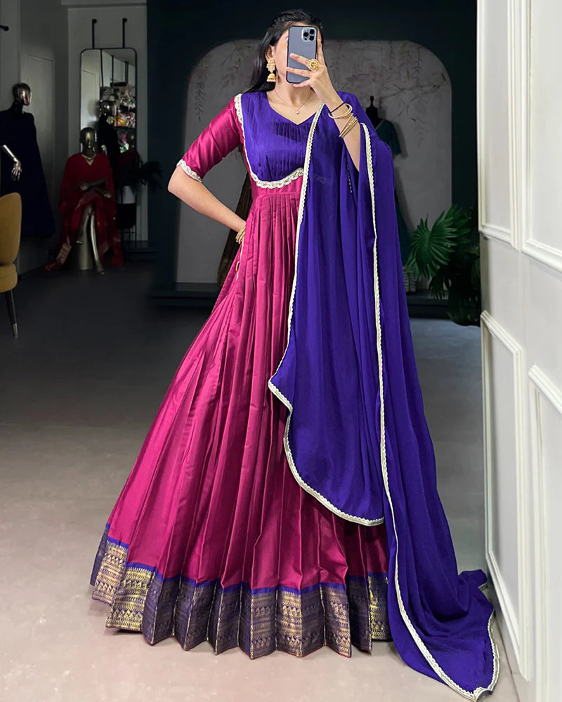 Womenline Pink Color Aura Silk Zari Weaving Gown