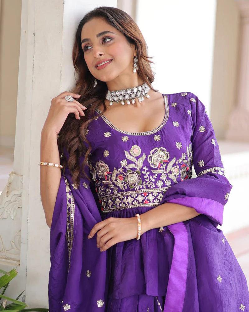 Womenline Purple Color Gold Crush Sequence Embroidered Lehenga Choli