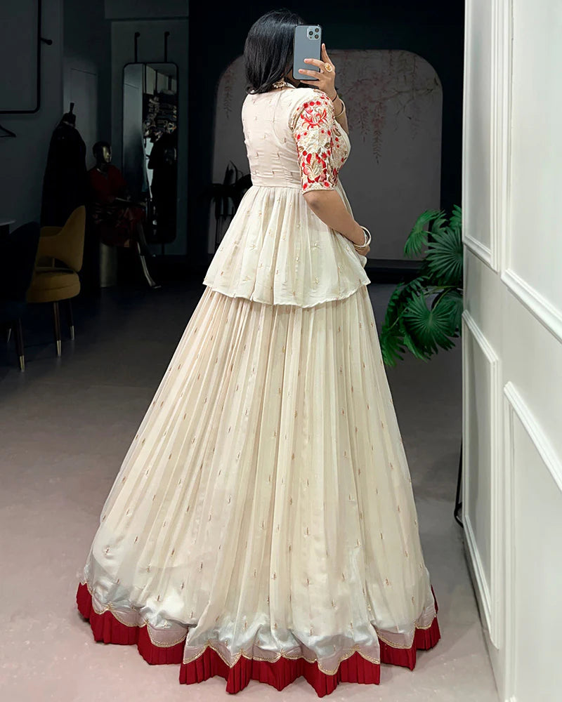 Womenline Off-White Color Chocolate Silk Embroidered Lehenga Choli