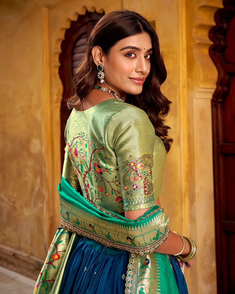 Womenline Navy Blue Color Soft Silk Paithani Lehenga Choli