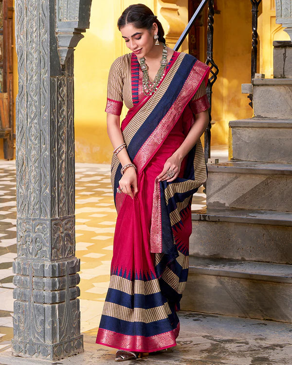 Womenline Pink Color Poly Cotton Printed Saree