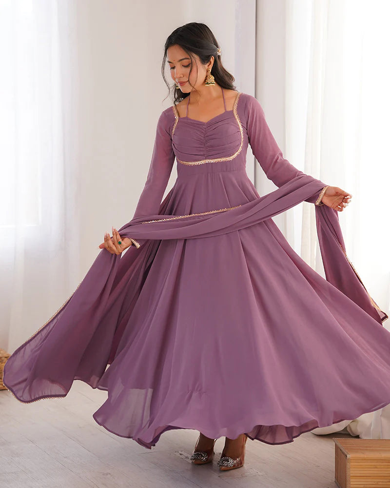 Womenline Mauve Pink Color Pure Blooming Georgette Anarkali Gown