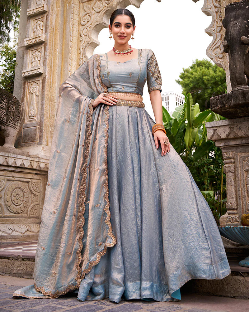 Womenline Sky Blue Color Fendi Pastel Lehenga Choli