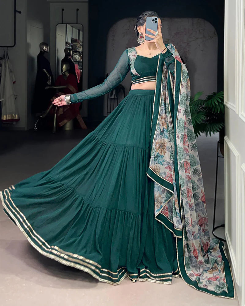 Womenline Traditional Green Color Marble Navratri Lehenga Choli