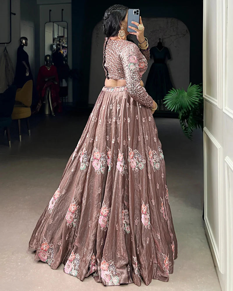 Womenline Onion Color Fendi Embroidered Lehenga Choli