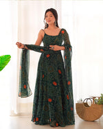 Womenline Floral Dark Green Color Bandhani Print Soft Chiffon Anarkali Gown