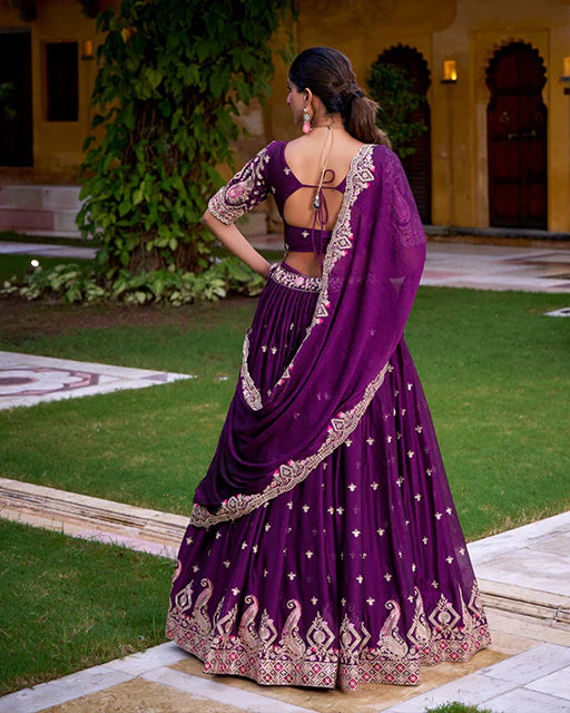 Womenline Purple Color Rangoli Crush Embroidered Lehenga Choli
