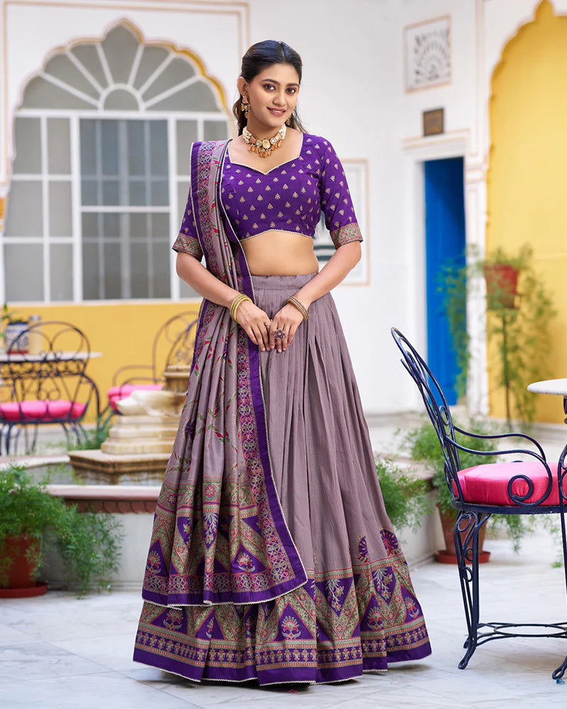 Womenline Purple Color Tasar Silk Printed Sparkle Lehenga Choli