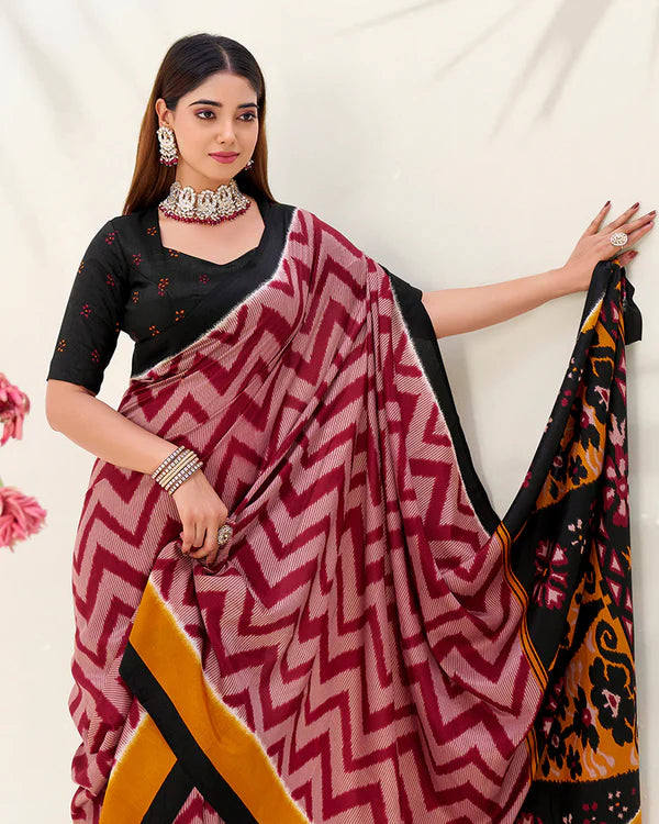 Womenline Maroon Color Tasar Silk Printed Saree