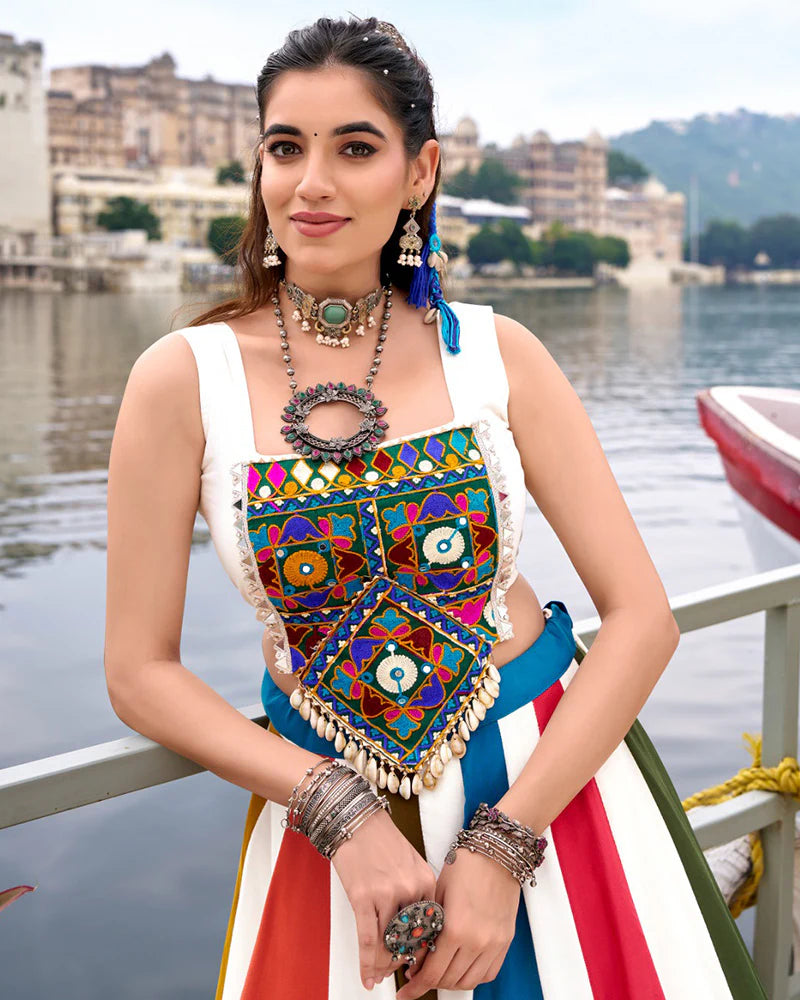 Womenline Vibrant Multi-Color Pure Rayon Gamthi Navratri Lehenga Choli