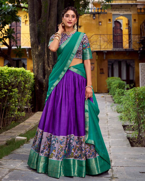 Womenline Purple Color Aastha Silk Printed Half Saree