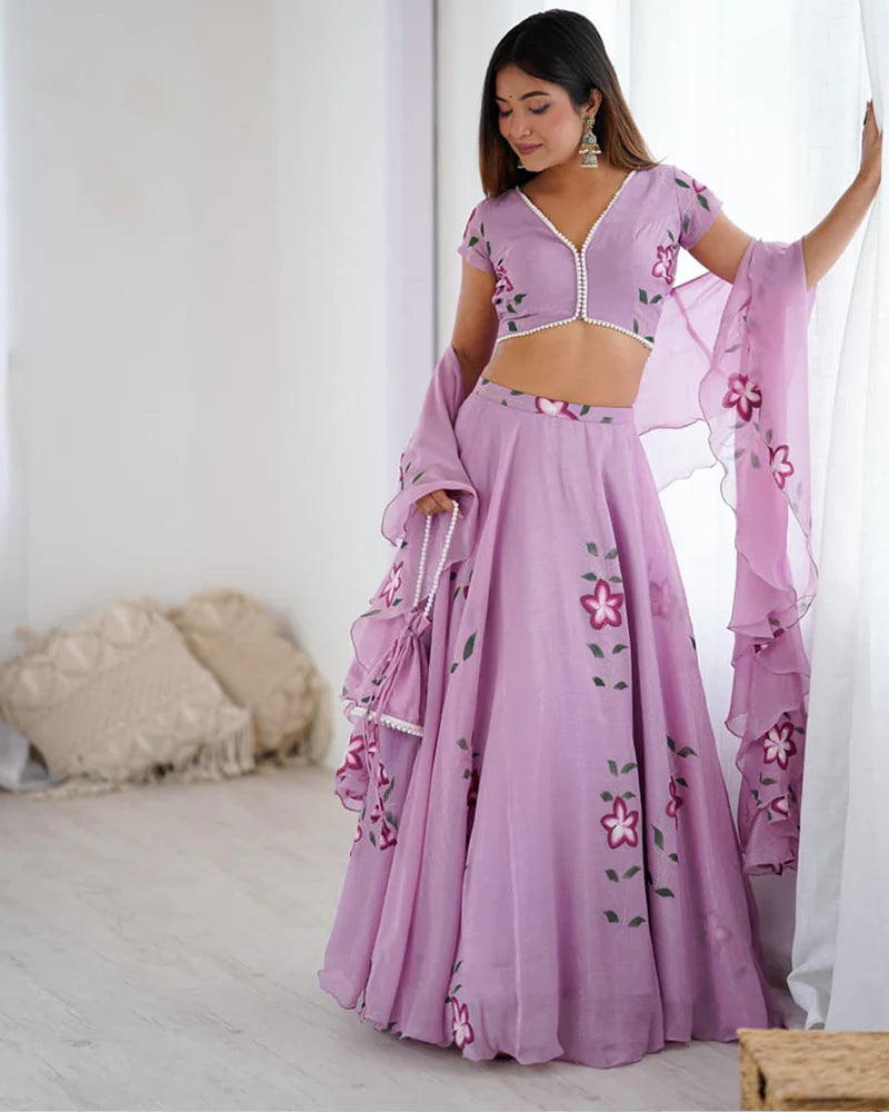 Womenline Purple Color Fandy Crush Printed Lehenga Choli