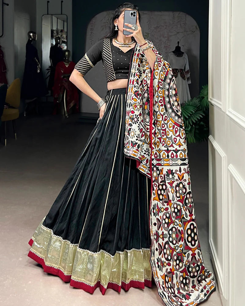 Womenline Traditional Black Color Chanderi Navratri Lehenga Choli