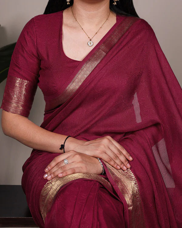 Womenline Maroon Color Zari Weaving Mass Mello Saree