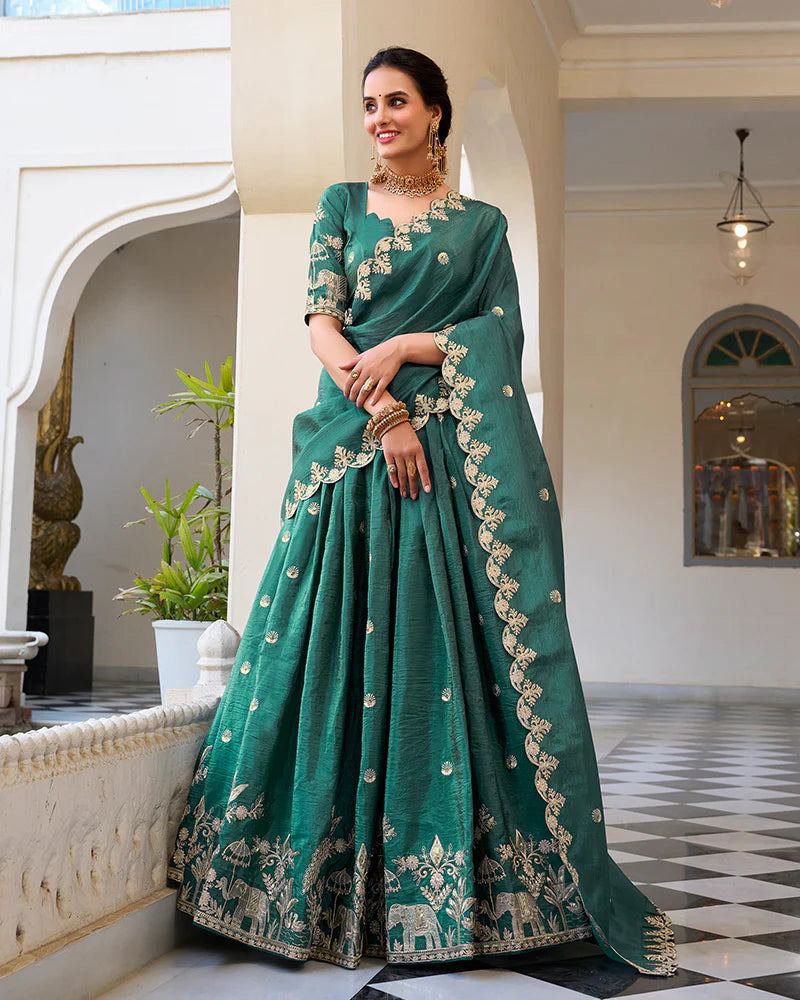 Womenline Teal Green Color Gold Crush Embroidered Lehenga Choli