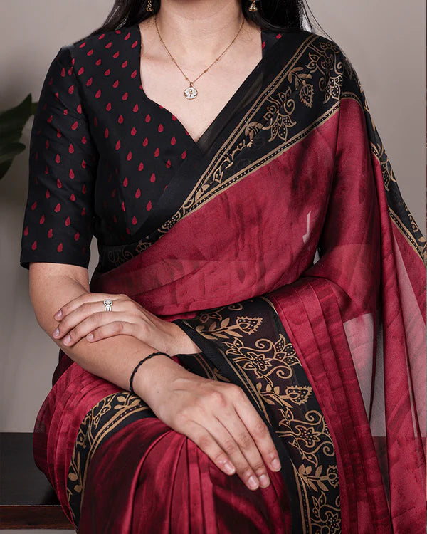 Womenline Maroon Color Rangoli Silk Printed Saree