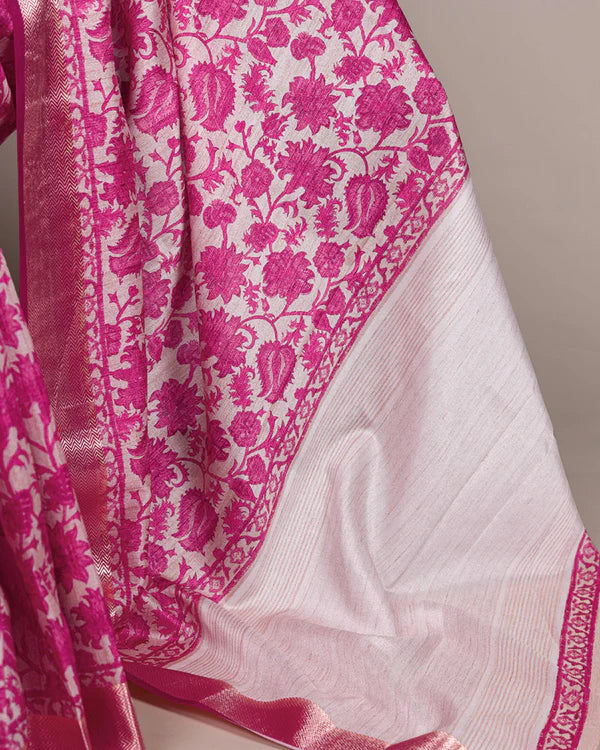 Womenline Pink Color Designer Tasar Silk Printed Saree