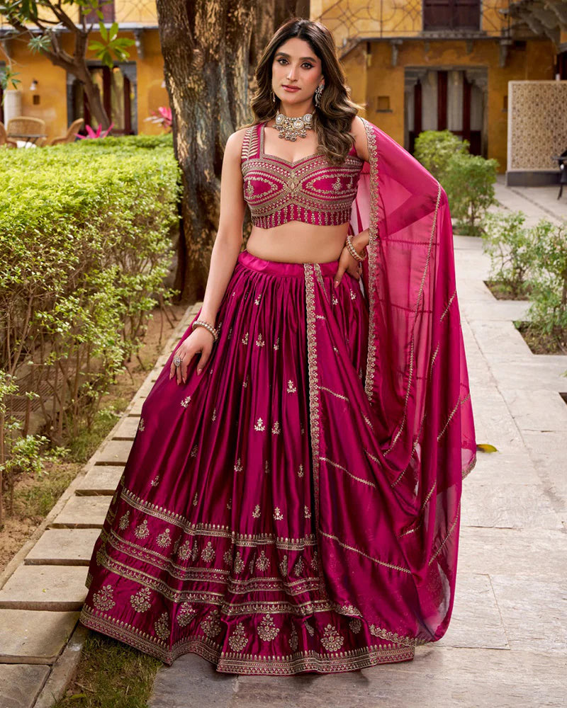 Womenline Magenta Pink Color Rangoli Silk Embroidered Lehenga Choli