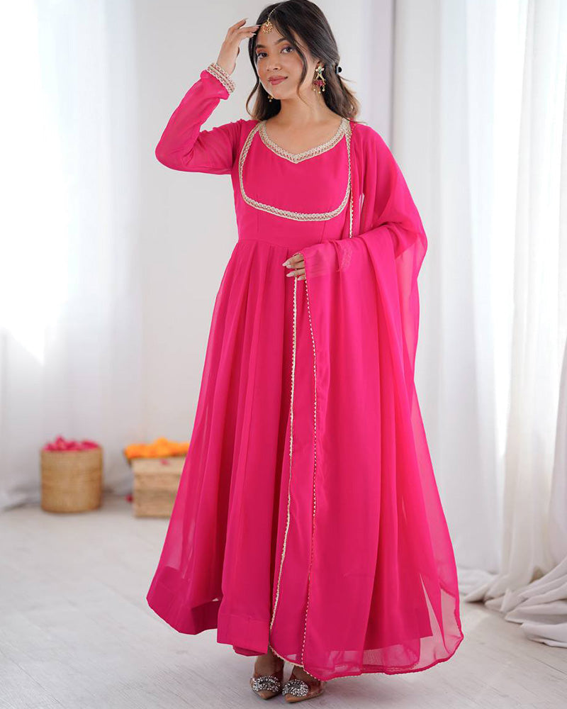 Womenline Pink Color Georgette Three Piece Anarkali Suit