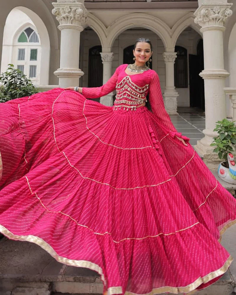 Womenline Rani Pink Color Soft Georgette Navratri Lehenga Choli