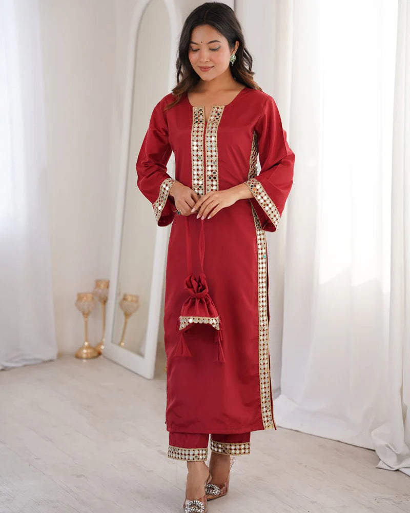 Womenline Maroon Color Natural Crape Kurti Suit