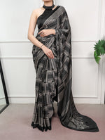 Womenline Black Color Satin Silk Saree