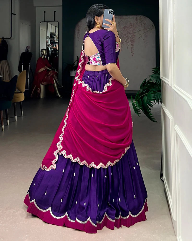 Womenline Purple Color Naysha Silk Embroidered Lehenga Choli