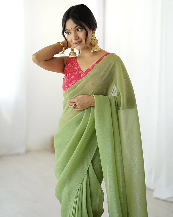 Womenline Pista Green Color Sparkle Silk Saree