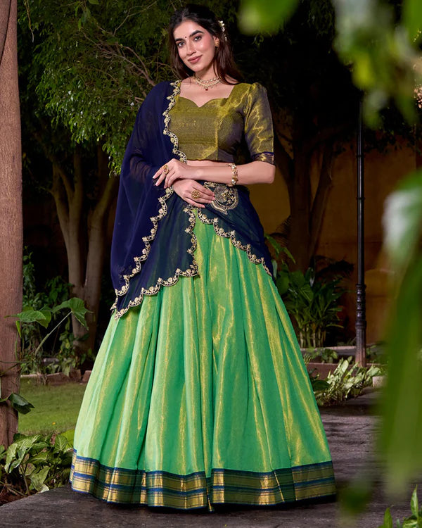 Womenline Designer Pista Color Kanchipuram Zari Weaving Half Saree