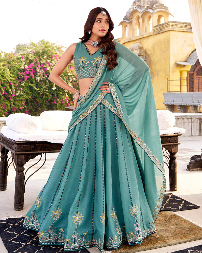 Womenline Sky Blue Color Chocolate Crush Lehenga Choli