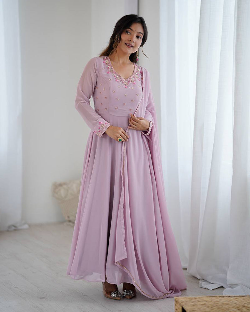 Womenline Light Pink Color Georgette Three Piece Anarkali Suit