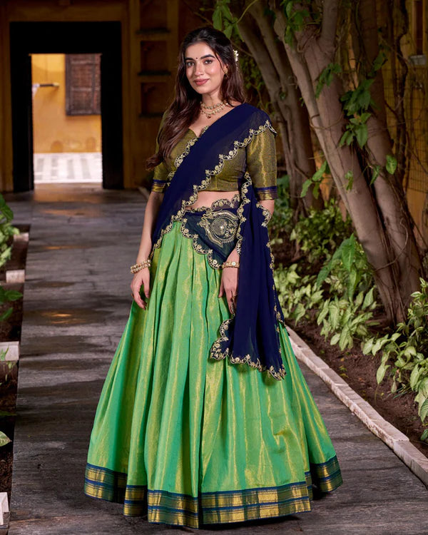 Womenline Designer Pista Color Kanchipuram Zari Weaving Half Saree