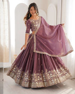 Womenline Blend Purple Color Shimmer Silk Lehenga Choli