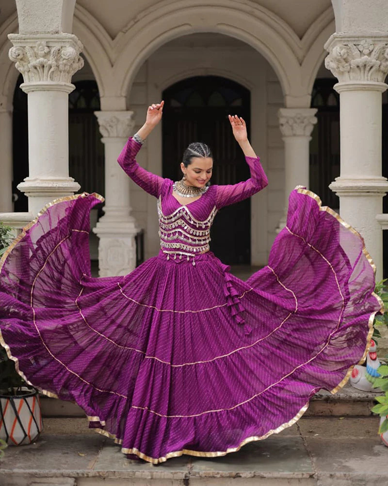 Womenline Purple Color Soft Georgette Navratri Lehenga Choli