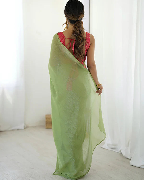 Womenline Pista Green Color Sparkle Silk Saree