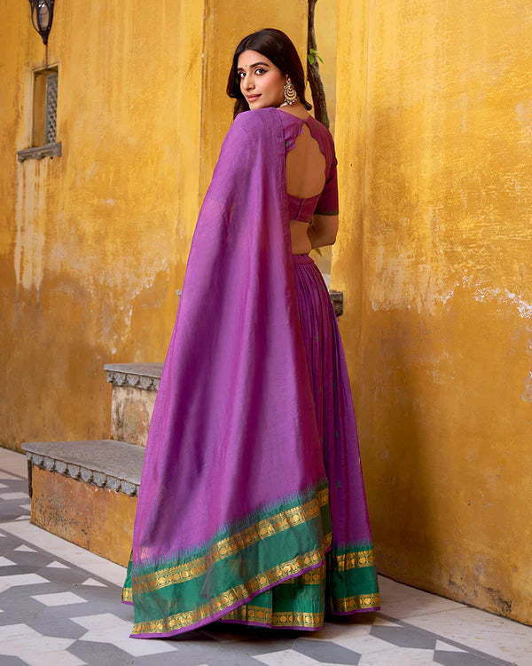 Womenline Elegant Purple Chanderi cotton half saree lehenga choli