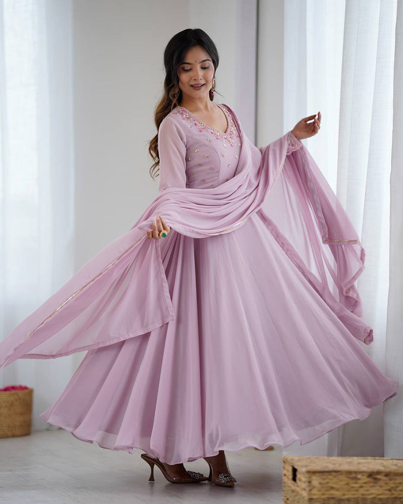 Womenline Light Pink Color Georgette Three Piece Anarkali Suit