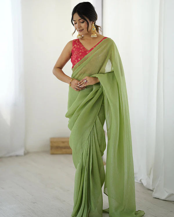 Womenline Pista Green Color Sparkle Silk Saree