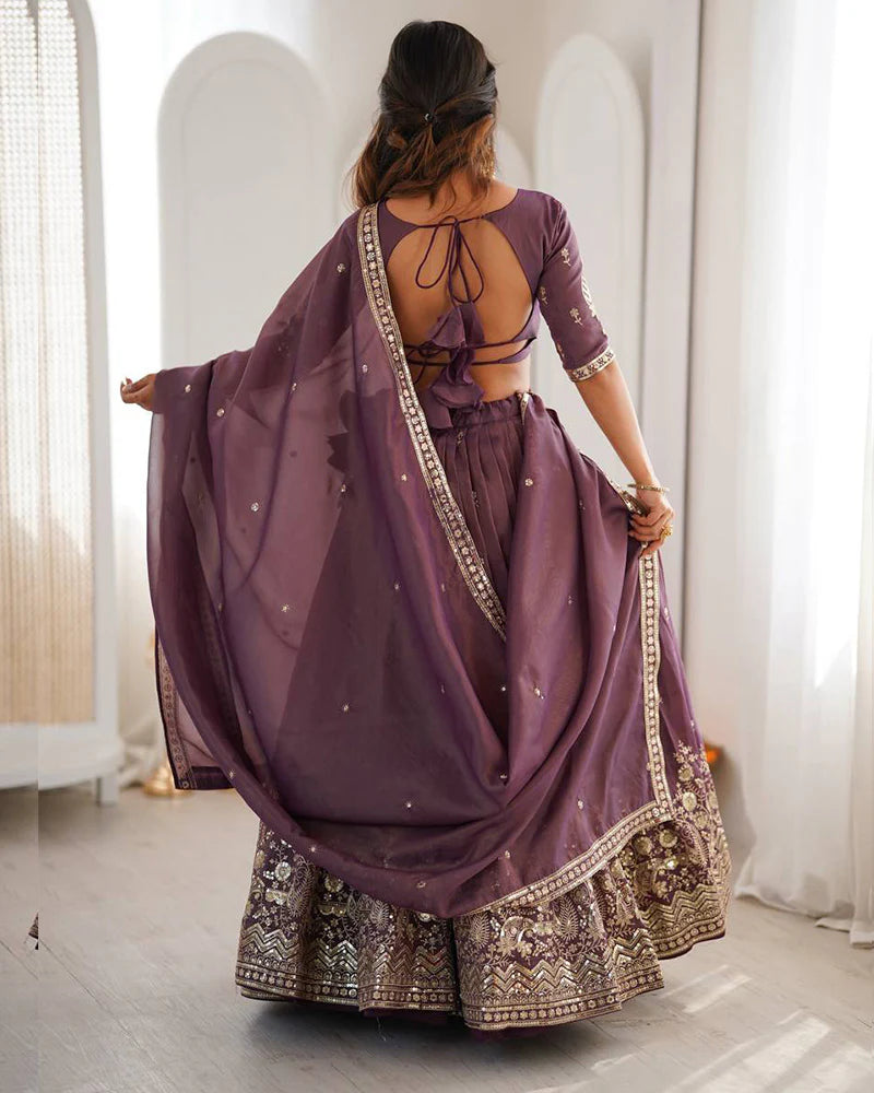 Womenline Blend Purple Color Shimmer Silk Lehenga Choli