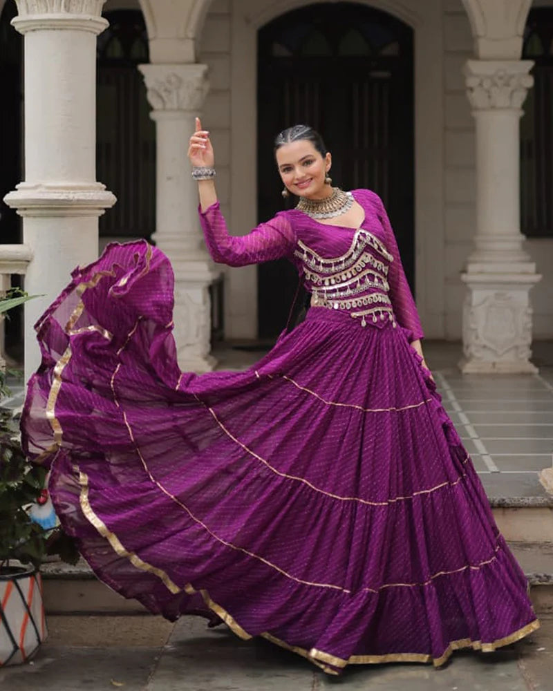 Womenline Purple Color Soft Georgette Navratri Lehenga Choli