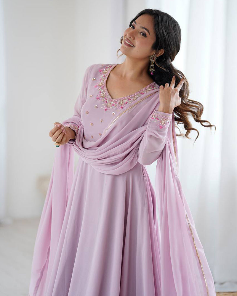 Womenline Light Pink Color Georgette Three Piece Anarkali Suit